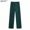 Women Chic Fashion Side Pockets Straight Pants Office Wear Vintage High Waist Zipper Fly Female Trousers Mujer P1016 210420