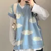 Mulher Suéteres Y2K Top Cloud Colete de Knit Harajuku Kawaii Roupas Oversized 2021 Moda Sem Mangas Jumper Pulôver Doshipping Y0825