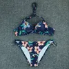 Seksowne bikini Stroje kąpielowe Kobiety Push Up Bikinis Zestaw Drukuj Kwiaty Swimsuit Brazylijski Plaża Noszą Dwa Plece Zestaw Kostium kąpielowy L 210318