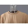 [EAM] Women Khaki Pleated Ruffles Sashes Dress Round Neck Short Sleeve Loose Fit Fashion Spring Summer 1DD7154 210512