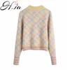 H.SA Women Spring and Pullovers Cute Plaid Jumpers Pink Yellow Kawaii Girls Chic Sweater Knitted Tops 210417