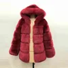 Inverno grosso quente falso casaco de pele de pele com capuz manga comprida artificial jaqueta de pele de luxo outwear 211213