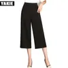 ハイウエストワイドレッグパンツカプリス女性プラスサイズシフォンズボン女性ホワイトブラック夏Pantalon Femme Mujer XXXL 210519