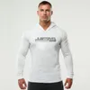 Spring Mens Långärmad Hooded T-shirts Märke Bara Gym Kläder Bomull Fitness T-shirt Man Bodybuilding Hoody Tee Shirt Homme 210421