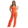 2022 Sexy Perspective Mesh Pants Outfits Designer 2 Piece Set Summer Chest Wrapped Sheer Leggings With Ruffle Outfits Sportswear