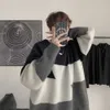 Зимний свитер Men Crewneck Pullover свитер вязаный геометрический узор Streetwear Korean моды негабаритных свободных подходящих одежда Y0907