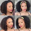 HD2914 18-24 polegadas Kinky Curly Headband Headband Wigs Remy Lenço brasileiro Humano para mulheres negras sem cola costurar em 1