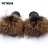 Women Furry Slippers Natural Fox Fur Sandals Fashion Real Raccoon Fur Slides Indoor Plush Flip Flops Ladies Fluffy Warm Shoes X0523