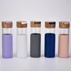520ml Borosilicate Glass Water Bottles with Bamboo Lid 10 Colors Non-Slip Silicone Sleeve Sports Water Bottle sea shipping LLA10883