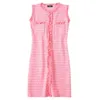 Tweed Dress Elegant Straight es Pink Sarafan No Sleeve Work Wear Fall O Neck Mini D0728 210514