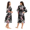 Frauen Sexy Silk Satin Knielange Robe Bademantel Pfau Floral Print Kimono Pyjamas Strickjacke mit Taschen 210924