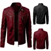 Men's Jackets Casual Leather Jacket Men Fashion Zipper Stand Collar Outerwear Black Red Fur Long Sleeve Windproof Genuine Coats