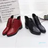 Wholesale-Bootsレザービンテージ女性ファッションレースアップ厚い短いシングル素敵な秋冬足首Zapatos de Mujer