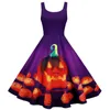 Dropshipping all'ingrosso New Spring Summer Autunno Halloween Jack-O'-Lanterna Stampa Scoop Neck Sexy Senza Maniche Donne Donne da donna Casual Party A-Line Mini Breve Glet Skater Dress