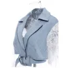 [EAM] Lose Fit Spitze Split Joint Blau Denim Jacke Revers Lange Hülse Frauen Mantel Mode Frühling Herbst 1D638 210512