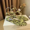 Fashion designer snake pattern flat heel open toe women's sandals high quality leather wearable slippers 35-41