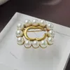 Luxury Pearl Pins Metal Letter Jewelry Classic Delicate Gold Plated Brooches Shirts Accessories Gift