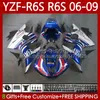 Yamaha YZF-R6S için Motosiklet Bodys YZF-600 YZF R6S 600CC 2006-2009 Karoser 96No.13 YZF R6 S 600 CC YZFR6S 06 07 08 09 YZF600 2006 2007 2008 2009 OEM PERAKİ MAVİ Glossy