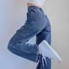 Şık Yamalı Kadın Y2K Kot Kızlar Için Moda Yeni Tam Uzunlukta Streç Yüksek Bel Vintage Denim Pantolon Harajuku Streetwear 210415
