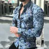 Men's Casual Shirts Men Fashion Floral Print Slim Fit Long Sleeve Button Turn Down Collar Shirt Top Clothing For Man Men's