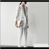Pants Two Womens Clothing Apparel Drop Delivery 2021 Fashion 2 Piece Sets Suits Double Breasted Stripe Blazer Jacket And Straight Pant Office