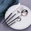 6/30pcs svart silver bestick set rostfritt stål guld porslin Western sked gaffelkniv dinnerware silverware 210928