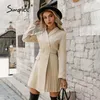 A-ligne col en v boutons couture plissée femmes robe ceinture bureau cranté mini blazer femme manches longues vestidos 220311