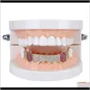 Grillz, Dental Grills Body Jewelry Drop Delivery 2021 Hip-Hop Micro-Zircon à 8 dents Support inférieur en or à une rangée Dents canines Full Diamond Hi