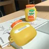 Bebida de garrafa de suco de laranja 3D fofo para airpods 1 2 pro tampa de proteção para fones de ouvido Bluetooth Capas de silicone