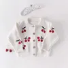 Kläder sätter baby flickor kläder höst körsbär stickad romper set spädbarn född tjej cardigan tröja bomull jumpsuit för3767853