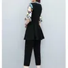 Elegang Fashion Summer 2 Piece Set For Women Plus Size Short Sleeve Print Tops And Pants Suit Female Work Sets Outfit Korea 210513
