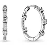 Nowy 925 Sterling Silver Earring Sparkling Pave Bars Oświadczenie Halo Podwójne Zespół Kwadratowe Kolczyki Hoop Dla Kobiet Pandora Biżuteria