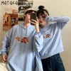 MATAKAWA Loose Couple Cotton Hoodies Women Autumn Cute Bear Long and Short with The Same Color Sweatshirt 210513