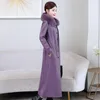 Kvinnors läder Faux M-7XL Kvinnor Lång PU Jacka 2021 Kvinna Höst Vinterfodrad Lägg till bomullsrock Femme High-end Overcoat