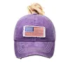 Kvinnor hästsvans hattar amerikanska flaggan broderar baseball keps tvättade hålet hatt klassiker boll kepsar justerbar utomhus sport visir 10colors wmq1288