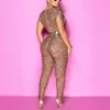 Vår Sequined Jumpsuits Ärmlös Hög midja Bodycon Shinny Elegant för kväll Party Night Club Rompers Jumpsuits 211119