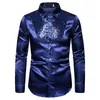 Men's Silk Satin Smooth Shirt Luxury Gold Sequin Tuxedo Shirt Party Stage Performance Wedding Dress Shirts Chemise Homme 210524