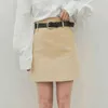2019 Autumn Corduroy skirt belt high waist skirt Women solid A Line Skirts mini faldas largas mujer korean style women skirts G220309