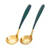 Cucchiai da tavola a manico lungo in oro verde Home Colino in acciaio inossidabile 304 Cucchiaio da cucina Colino da cucina Posate da cucina