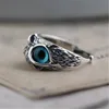 الرجعية الأزرق العين البومة تعديل خواتم الفضة مع الأحجار الجانبية لطيف الرجال والنساء تصميم بسيط الحيوان الدائري المجوهرات بالجملة