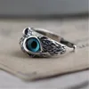 Retro Blue Eye Owl Adjustable Silver Rings With Side Stones Cute Men and Women Simple Design Animal Ring jewelry wholesale