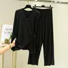 Autumn Ladies Pajamas Set Comfort Solid Color Women Sexy V-Neck Homewear 2PCS Long Sleeve+Pants Casual Home Wear Q0706