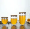 Partihandel dubbel vägg glas kopp tumblers återanvändbara kaffe muggar rånar med bambu lock för te dricker 350ml