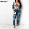 Casual fêmea colhido jaqueta mulher mulher impressão casaco mulheres plus size casacos outono de manga longa virada colar roupa outerwear 210513