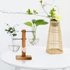 Vases Transparent Style nordique support en bois Vase en verre hydroponique plantes support maison bureau décor bouteille en forme de coeur