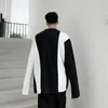IEFB / erkek Giyim Klasik Siyah Beyaz Kontrast Renk Dikiş Yuvarlak Yaka T-Shirs Erkek Uzun Kollu Boy Üstleri 9Y3899 210524