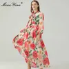 Bohemia Vacation Maxi Dresses Plus Size 5XL Summer Women's Lantern sleeve Floral print Long Party 210524
