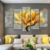 Gemälde 5 Panels Home Docor Gelbe Blume Poster und Drucke Leinwand Malerei große Wandkunst Bilder für Wohnzimmer Wanddekoration