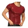 Sexy Men Glossy Skinny T-Shirt High Quality Top Club Wear O Neck Short Sleeve Pullover Slim Fit Patent Leather T Shirt Male 210726