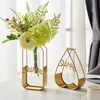 Nordic Golden Glass Vaas Iron Hydroponic Plant Bloem Vaas Tafelblad Coffee Shop Office Woondecoratie Accessoires Moderne Decor 2111103